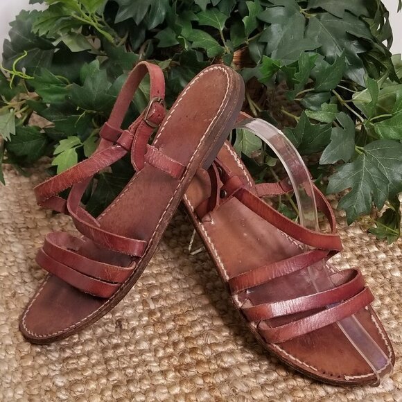 VERO CUOIO MADE IN ITALY BROWN SANDALS - Picture 1 of 3